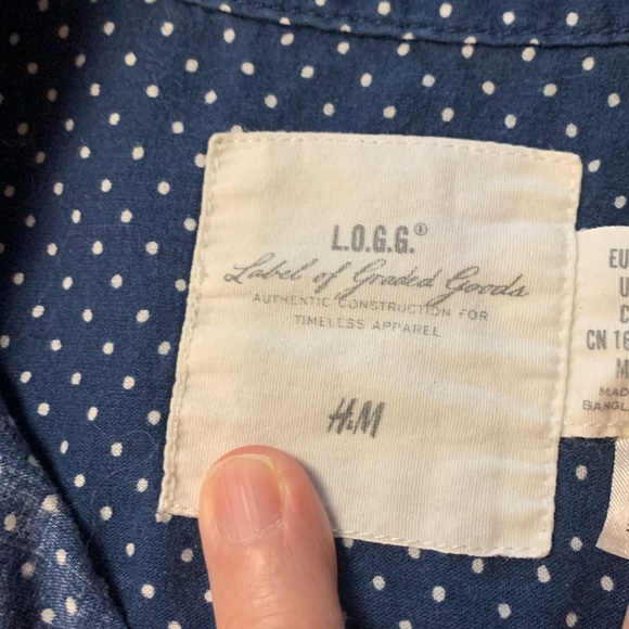 H&M blue w white polka dot button down shirt w two ways of wearing sleeves - Picture 10 of 12